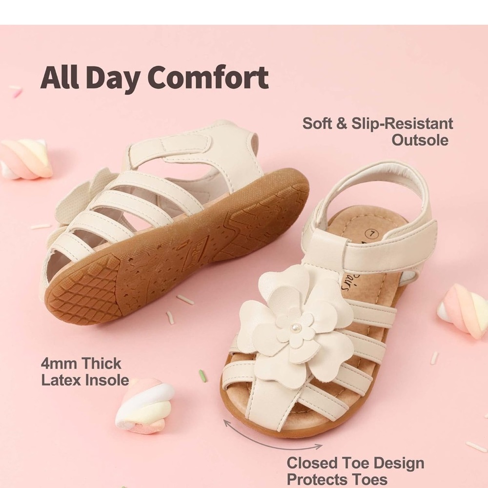 Girls Toddler/Little Kid Closed-toe Flower Summer Sandal Shoes size 7 - Picture 4 of 10
